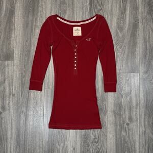 Vintage Iconic Red Hollister Henley Top Y2K Preppy SoCal Stretch Women’s Size M